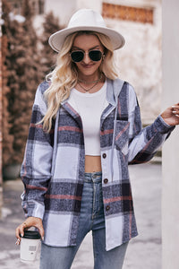 Plaid Dropped Shoulder Hooded Jacket