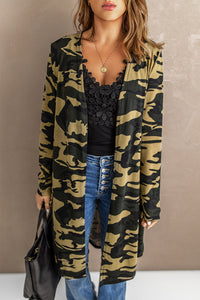 Double Take Printed Open Front Longline Cardigan