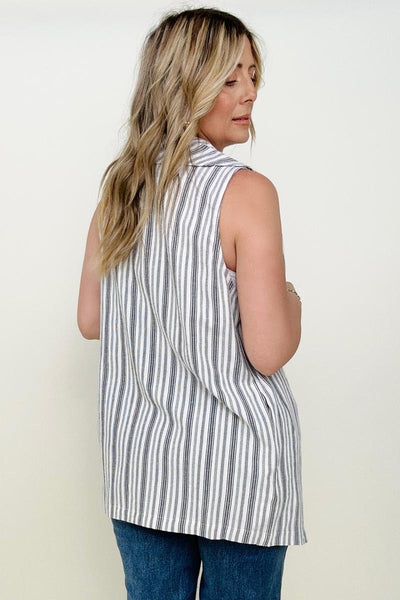 Cozy Co Linen Blend Striped Sleeveless Cardigan Vest